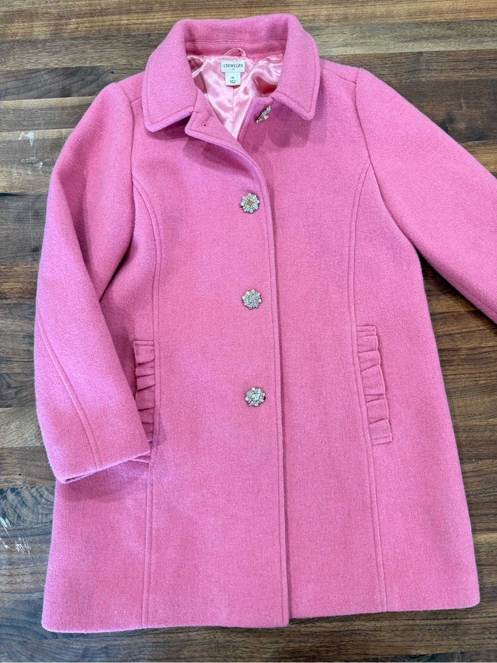 Crewcuts Bright Pink Wool Coat with Sparkle Buttons